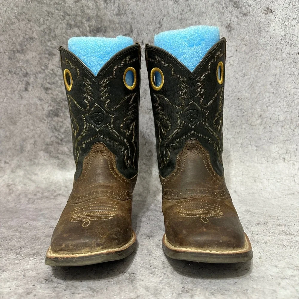Ariat Heritage Roughstock Western Boot Kids 2 Brown Leather 10016239 Square Toe